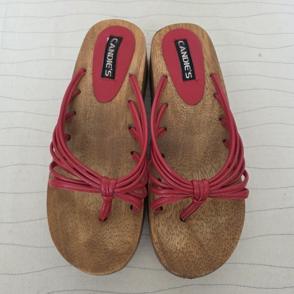 Vintage Candies Womens Red Wooden Sole Flip Flop Sandals Shoes 90s Y2K Sz 7.5-8 - Picture 3 of 12